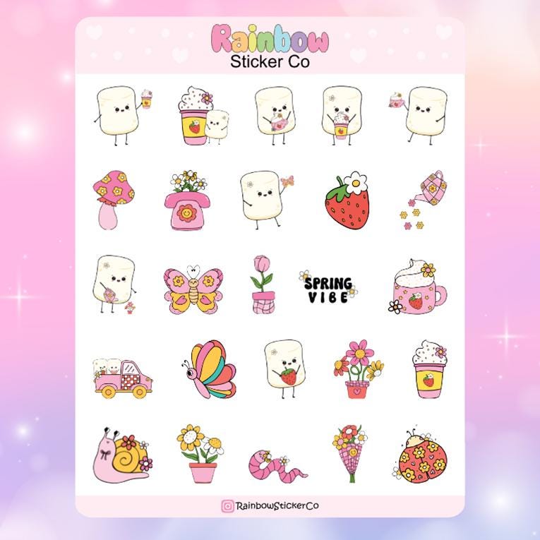 Spring Character Planner Stickers, Spring Stickers, Marsha Marshmallow Stickers, Planner Stickers
