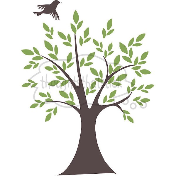 Vinyl decal 2 color tree with branch and leaves bird plant nature
