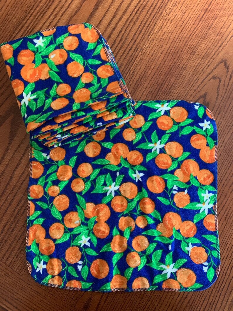 14\u201d size Set of 12 Flannel Blue Orange Napkins