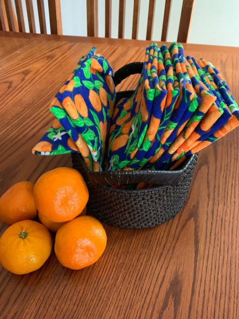 14\u201d size Set of 12 Flannel Blue Orange Napkins