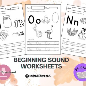 Alfabeto para colorear l Páginas para colorear A-Z Hojas de trabajo de sonidos iniciales Hojas de seguimiento de letras de reconocimiento de sonido de letras imprimibles para jardín de infantes