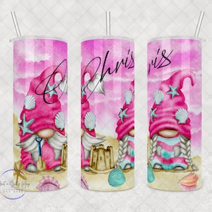 Custom Seashell Gnome Tumbler, 20oz or 30oz Tumbler - Add Your Name, Perfect Gift for Gnome and Seashell Lovers