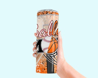 Personalized Sports Mom Tumbler: Basketball & Baseball Design, 20oz/30oz Gift for Athletic Moms