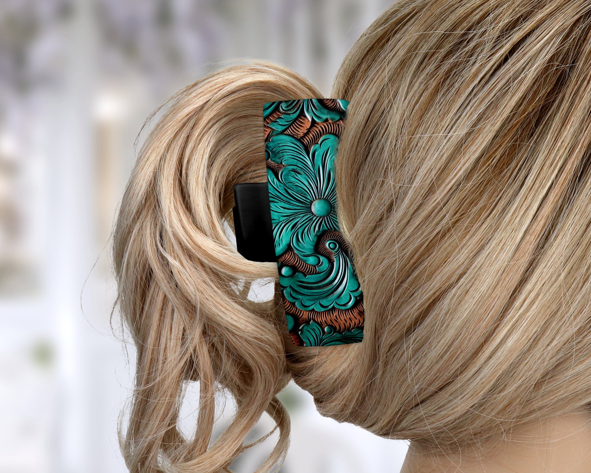 Stylish 4-inch or 2-inch Teal Brown Hair Claw Clip for Updos - Perfect Gift for Her