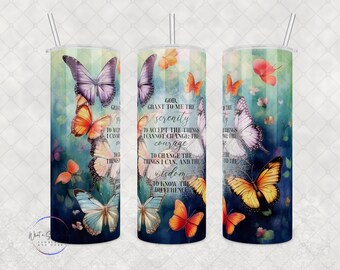 Serenity Prayer Butterfly Tumbler: Inspirational Sobriety Gift
