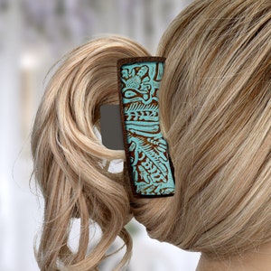 Chic Large Hair Claw Clip - Brown and Teal Design, Perfect for Styling & Updos, Ideal Gift for Her