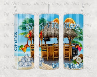 Vaso Tiki Hut personalizado: Son las 5 en punto en algún lugar - Acero inoxidable