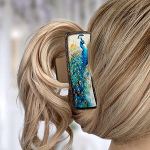 Custom Hair Claw Clip - 4 inch or 2 inch, Peacock Design, Perfect for Styling & Updos, Ideal Gift for Her
