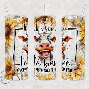 Copo Personalizado - Está Tudo Bem. Estou Bem. Está Tudo Bem, Copo Engraçado de Vaca, Copo de 20oz ou 30oz, Presente Perfeito para Alívio do Estresse