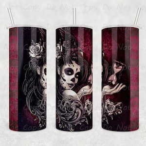 Vaso personalizado Skull Girl, vaso de 20 oz o 30 oz, copa de calavera de azúcar para los entusiastas del Día de los Muertos, regalo de cumpleaños ideal con temática gótica