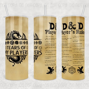 Custom Tears of my Players Dungeon Master Tumbler - 20oz or 30oz, Ideal for Dungeons and Dragons Enthusiasts, Great Gift for Gamers