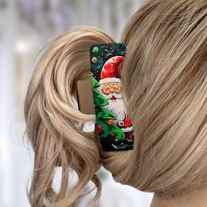 Custom Hair Claw Clip - 4 inch or 2 inch - Santa Design, Perfect for Styling & Updos, Ideal Gift for Her