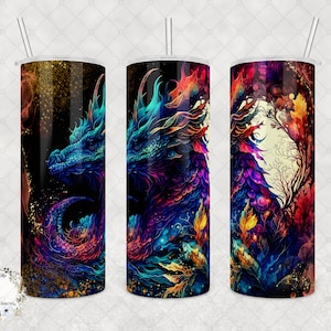 Custom Dragon Tumbler - Alcohol Ink Design, 20oz or 30oz - Perfect Gift for Dragon Enthusiasts