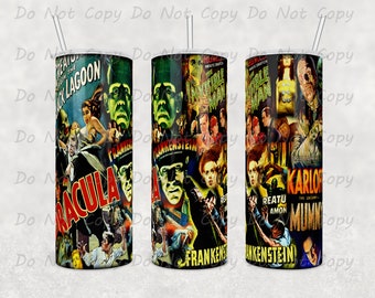 Custom Old Horror Movie Tumbler, 20oz or 30oz Insulated Drinkware, Perfect Gift for Vintage Movie Enthusiast