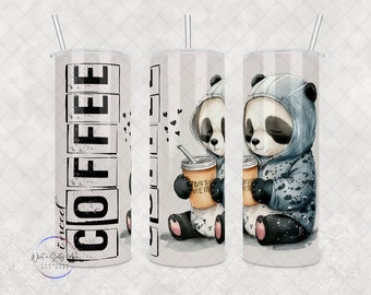 Adorable Panda Coffee Tumbler - Personalized 20oz/30oz Stainless Steel Gift for Enthusiasts