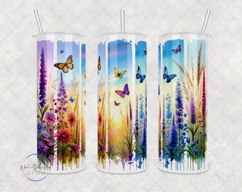 Butterfly Wildflower Tumbler: Stainless Steel Travel Mug (20oz or 30oz)