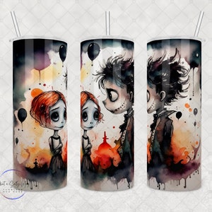 Custom Tumbler Skeleton Boy and Girl Couple, Whimsical, 20oz or 30oz Tumbler, Whimsigoth