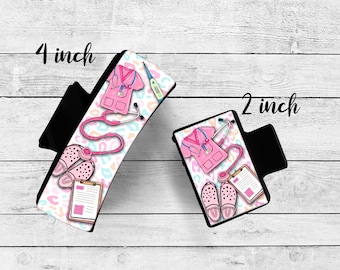 Custom 4 inch or 2 inch Claw Clip, Nurse, Pink Scrubs, Stylish Accessory for Easy Updos, Charming Just Because Gift