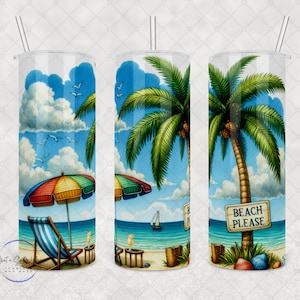 Beach Please Tumbler: Summer Stainless Steel Drinkware (20oz or 30oz)