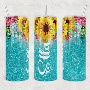 Personalisierter Sonnenblumenbecher: Sukkulenten Design, Edelstahl (20oz oder 30oz)