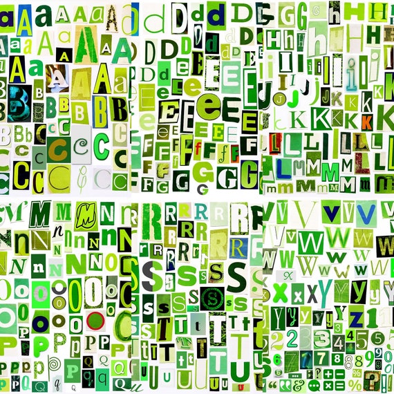 Printable Digital Alphabet Green Series, A to Z, 0-9