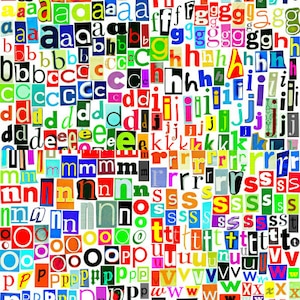 Alfabeto digital imprimible multicolor en minúsculas, de la A a la Z, letras de revista, recicladas, letras de collage, nota de rescate, NO letras individuales PNG