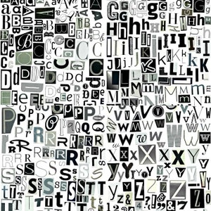 Alfabeto digitale stampabile - Serie Nero Bianco Grigio, dalla A alla Z, 1-10, lettere ritagliate, lettere nere bianche grigie, NON lettere singole PNG