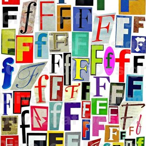Letras multicolores f-F, serie de letras digitales imprimibles, letras de revista, letras de collage, notas de rescate, letras individuales NO PNG