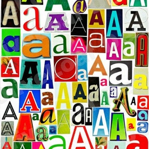 Letras individuales multicolores a-A, letras digitales imprimibles, letras de revista, letras de collage, notas de rescate, letras individuales NO PNG