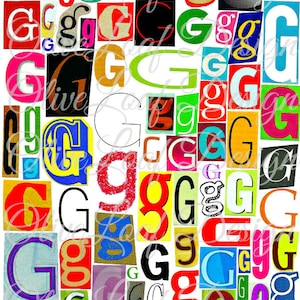 Letras multicolores g-G, serie de letras digitales imprimibles, letras de revista, letras de collage, notas de rescate, letras individuales NO PNG