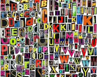 Magazine Cutout Letters: Black & Multicolor Collage Alphabet (JPG Digital Download)