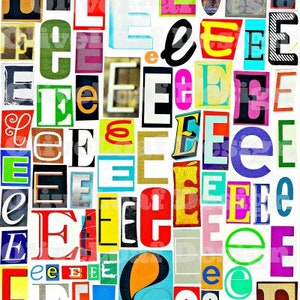 Letra e-E multicolor, serie de letras digitales imprimibles, letras de revista, letras de collage, nota de rescate, letras individuales NO PNG