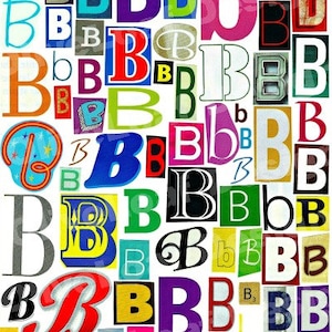Letra b-B multicolor, serie de letras digitales imprimibles, letras de revista, letras de collage, nota de rescate, letras individuales NO PNG