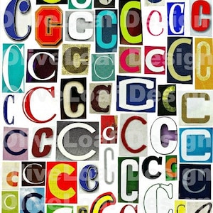 Letra c-C multicolor, serie de letras digitales imprimibles, letras de revista, letras de collage, notas de rescate, letras individuales NO PNG