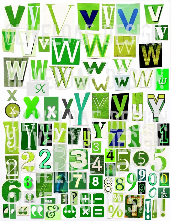 格安新品  Printable Digital 0-9 Z, to A Series, Green Alphabet その他
