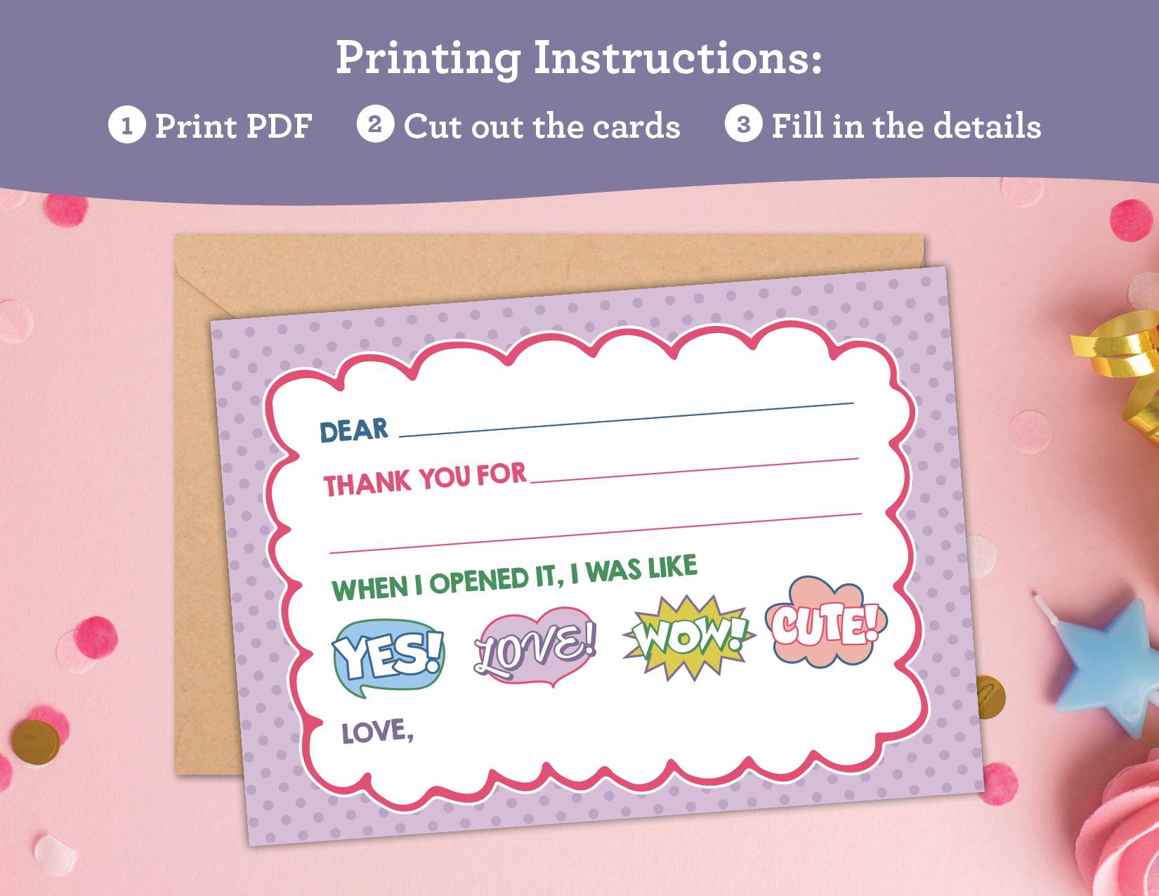 Printable Fill in the Blank Thank You Card | Printable Download | Kids ...