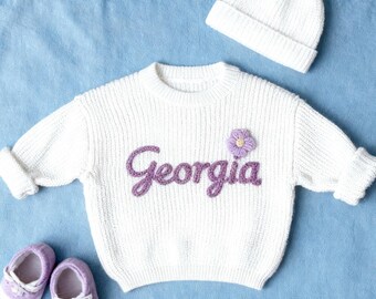 Personalized Baby Sweater, Custom Embroidered Cotton Knit Jumper