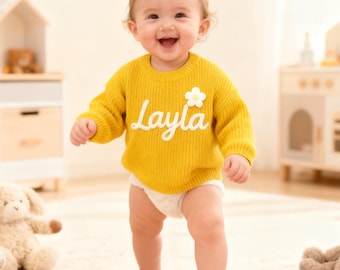 Personalized Baby Name Sweater – Hand-Embroidered Knit Jumper for Babies & Toddlers