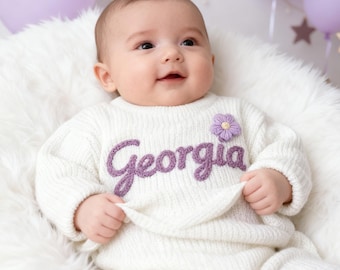 Personalized Baby Sweater, Custom Embroidered Cotton Knit Jumper