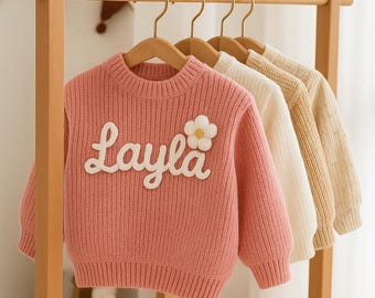 Personalized Baby Sweater, Custom Embroidered Cotton Knit Jumper