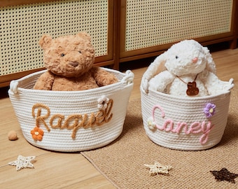 Personalized Rope Baby Basket, Handmade Cotton Storage, Baby Shower Gift