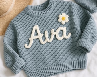 Personalized Baby Sweater, Custom Embroidered Knit Jumper, Newborn Gift
