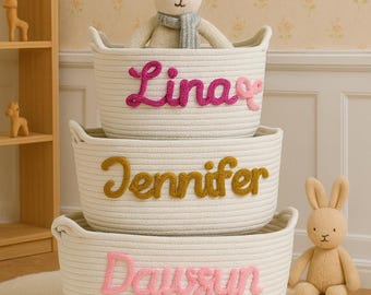 Personalised Knit Baby Basket · First Christmas Newborn Gift · Custom Monogram Rope Basket · Woven Nursery Storage · Baby Shower Gift Basket