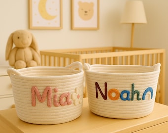 Gepersonaliseerde mand van katoenen touw • Cadeau voor pasgeborenen, opberger voor babykamer