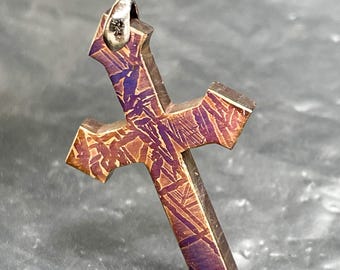 Muonionalusta meteorite necklace pendant, baked blue cross, handmade lucky stone, blessings K06