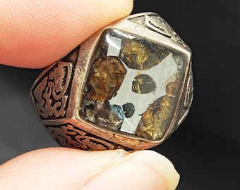 Handmade pallasite Meteorite Ring, Personalized Gift