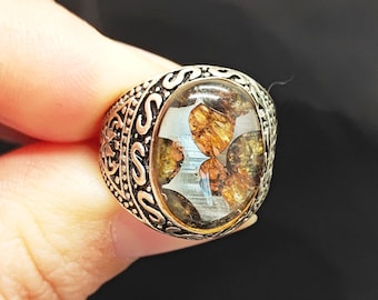 Handmade Meteorite PALLASITE Ring, Personalized Gift