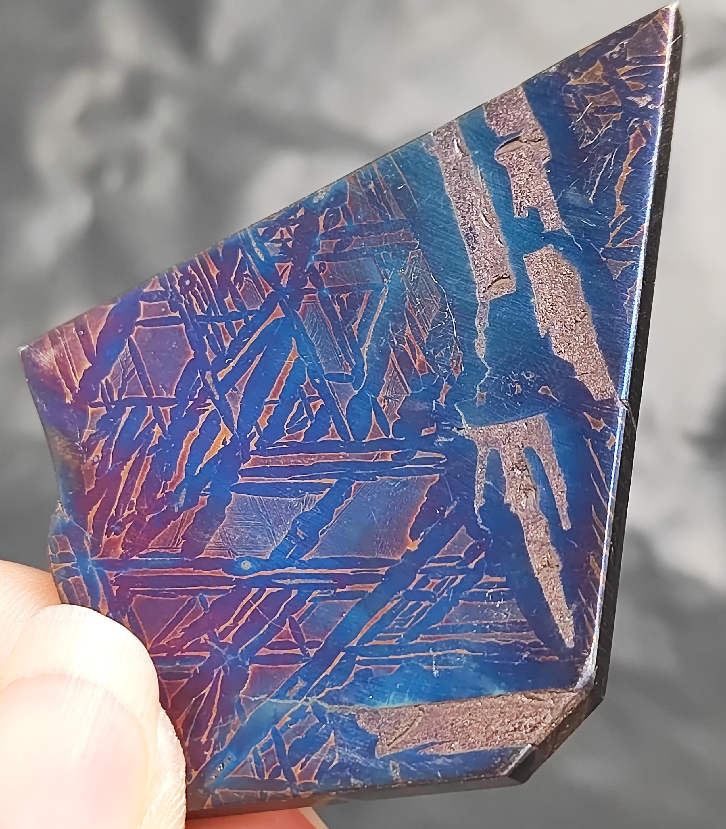 50.4g Muonionalusta Meteorite Slice, Grilled Blue Meteorite Stone Specimen,Collection  445A13