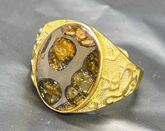 Natural Seymchan pallasite Meteorite Ring, Silver Plated Alloy, Adjustable Size, Widmanstätten Pattern