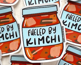 Fueled By Kimchi Vinyl Sticker, Korean Kimchi Illustration Stickers, Waterproof Laptop Water Bottle Decals